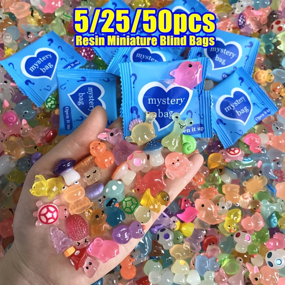 5/25/50pcs Glow in the Dark Mini Resin Animals & Mushroom Blind Bags Fairy Garden Decor, Micro Landscape, Birthday Gift Surprise