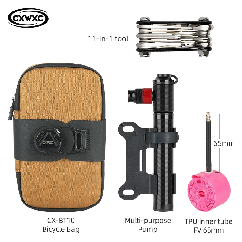 CXWXC Mini Bicycle Saddle Bag 0.6L Lightweight Small MTB Road Bike Tail Bag Portable Multi function boa Lockable Cycling Bag