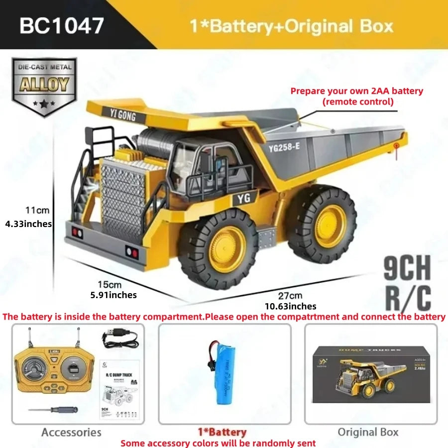 Remote Control Excavator Toy for Kids -2.4Ghz RC Construction Vehicle Truck Toy with Alloy Metal Cap, Light&amp;Sound