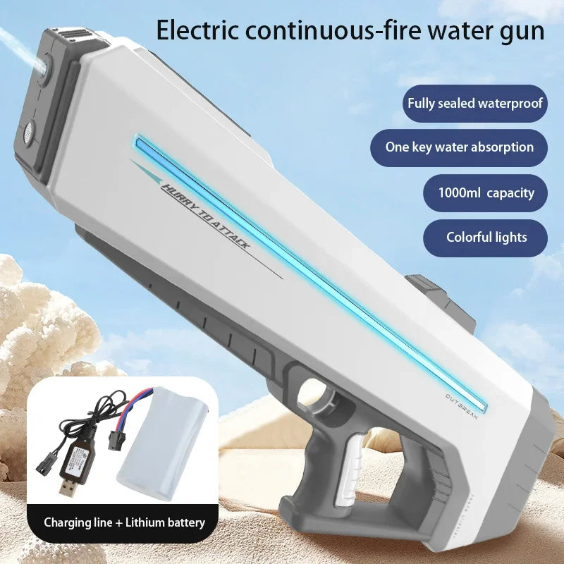 Big Capacity Electric Water Gun Automatic With LED Spray Blaster Shooting Water Pistol Gun Summer Pool Outdoor Toys for Kids Boy
