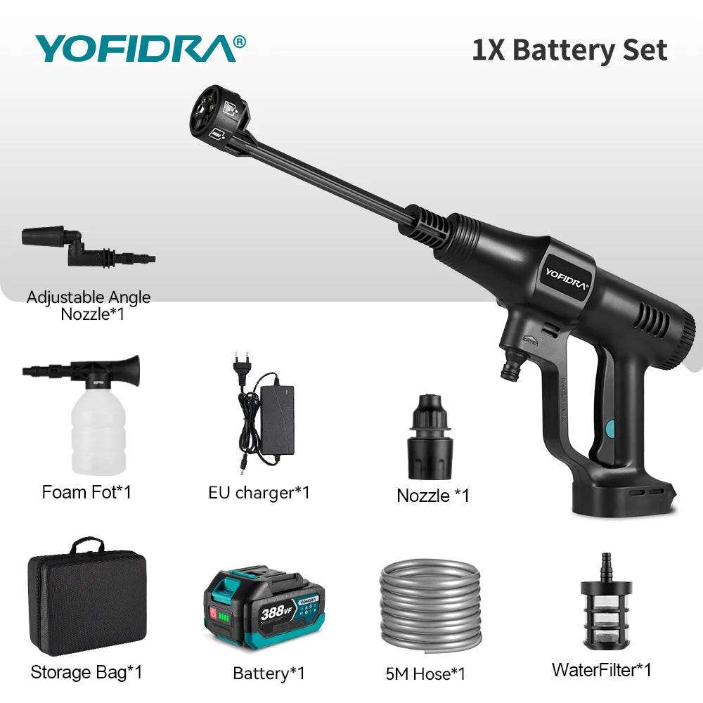 Yofidra 200Bar Brushless Electric Water Gun 3 Gears Cordless Rechargeable Car Garden Cleaning Tools For Makita 18v Battery Pin