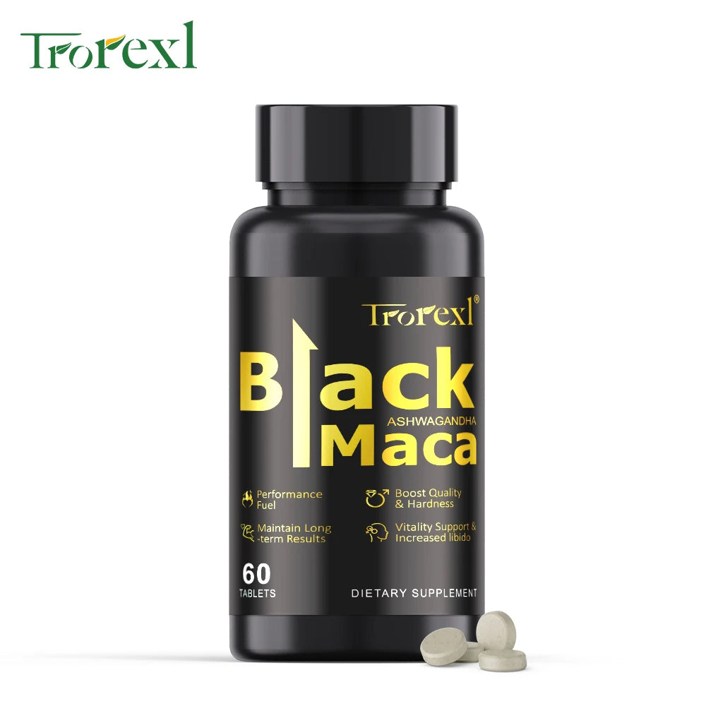 Organic Black Maca Pills 60 Tablets Men Enhancing Supplement Improve Size Endurance Promotes Healthy Energy