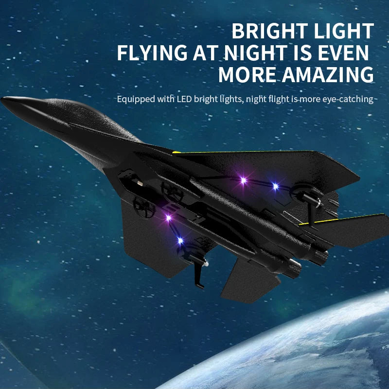 DWi RC Foam Airplane 2.4G Remote Control Glider Fighter Jet with Cool LED Light Toy Gift for Boys Kids Remote control aircraft