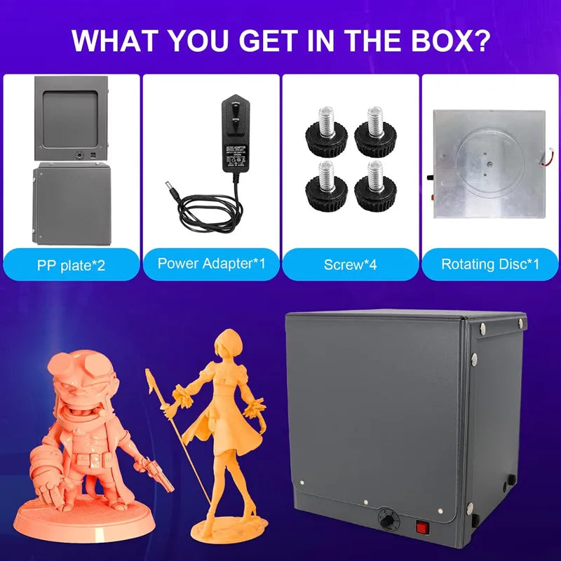 UV Resin Curing Light Box for LCD SLA DLP 3D Printer Model with Electric 360°Turntable, Adjustable Timer, Intelligent Protection