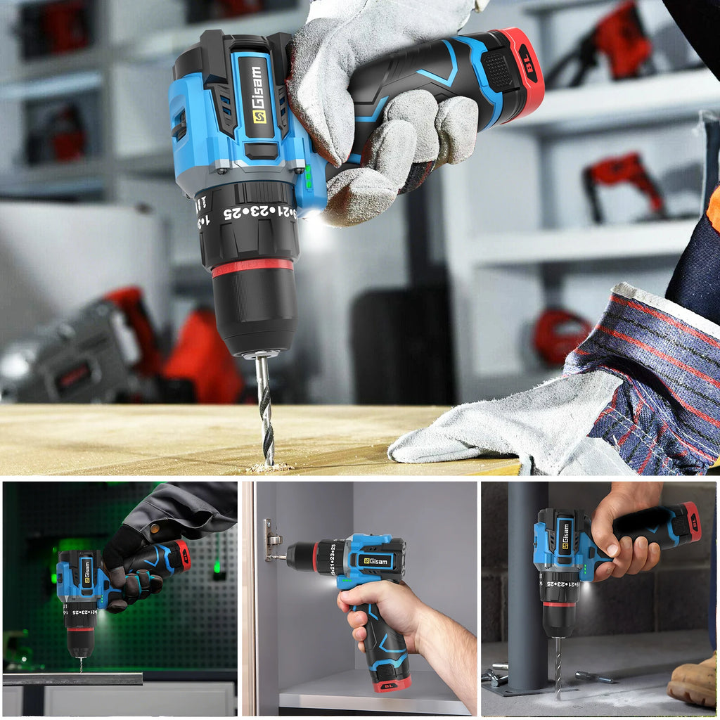 Gisam 95NM 25+3 Torque Brushless Electric Drill Protable Electric Screwdriver Metal Ratchet Chuck Cordless Drill DIY Power Tools