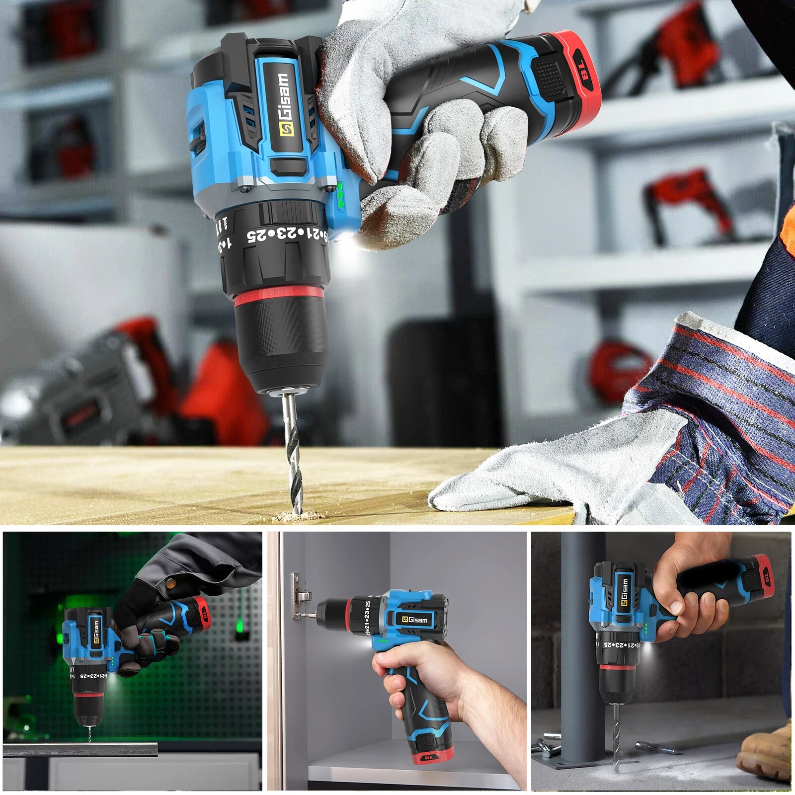 Gisam 95NM 25+3 Torque Brushless Electric Drill Protable Electric Screwdriver Metal Ratchet Chuck Cordless Drill DIY Power Tools