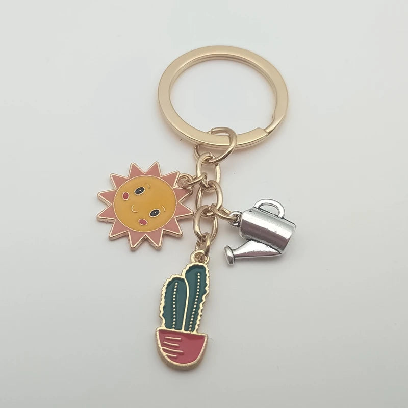 Cute Keychain Sunflower Cactus Keyring Alphabet Plant Keychain Desert Gift Ladies Men Bag Accessories DIY Handmade Jewelry