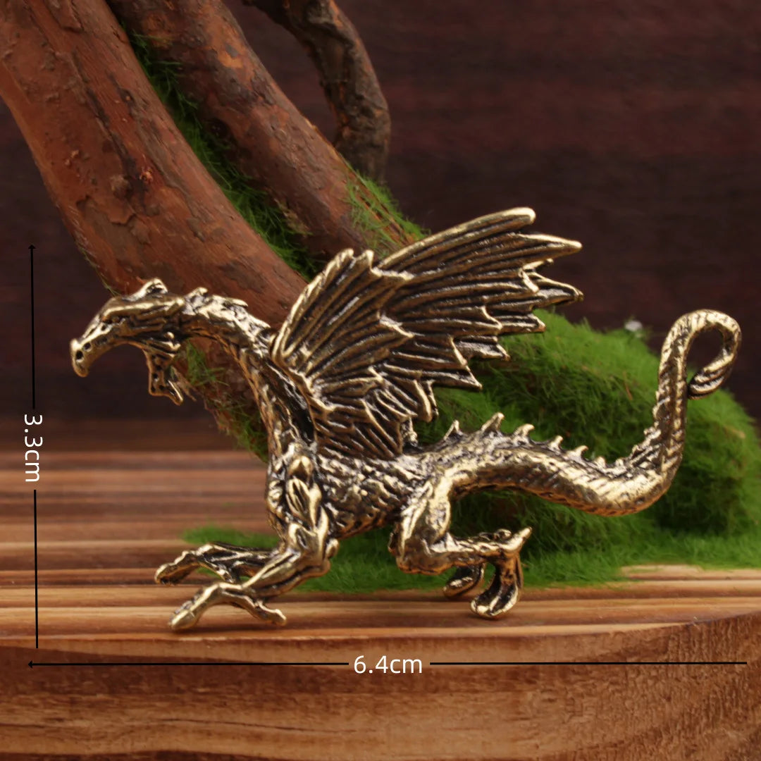 New Solid Brass Pterosaur Dragon Small Statue Desktop Ornament Europe Mythical Griffin Figurines Retro Home Feng Shui Decoration