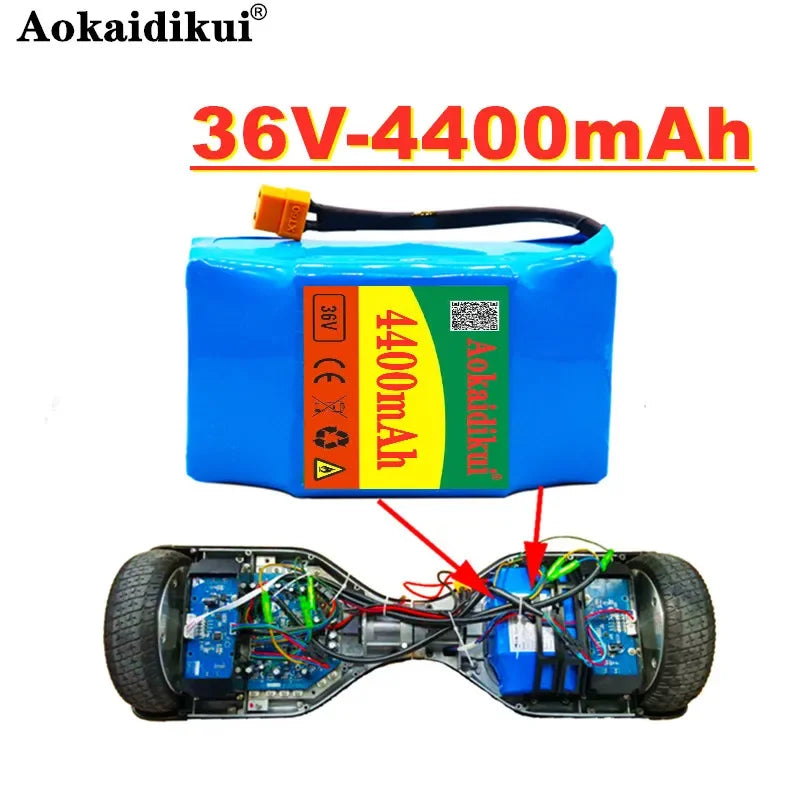 36V Electric Scooter Lithium Battery Pack 10S2P 4.4Ah 4400mAh Rechargeable with Built-in 20A BMS for Scooters And Hoverboards