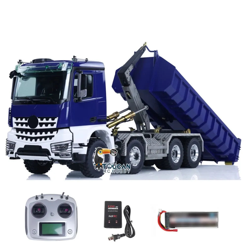 LESU RC Hydraulic Dump Truck 8x8 RTR 1/14 Scale RC Metal Roll On/Off K3363 Full Dump Car Model Lights Sounds Toy Gift THZH1708