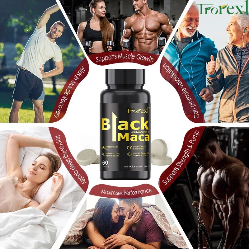 Organic Black Maca Pills 60 Tablets Men Enhancing Supplement Improve Size Endurance Promotes Healthy Energy