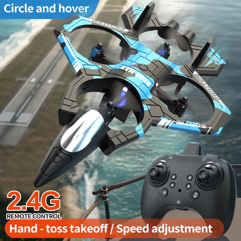 K500max Fighter Jet Quadcopter Drone Rolling Stunt Lights Rc Airplane Four Channels Hovering High Altitude Toy Remote Control