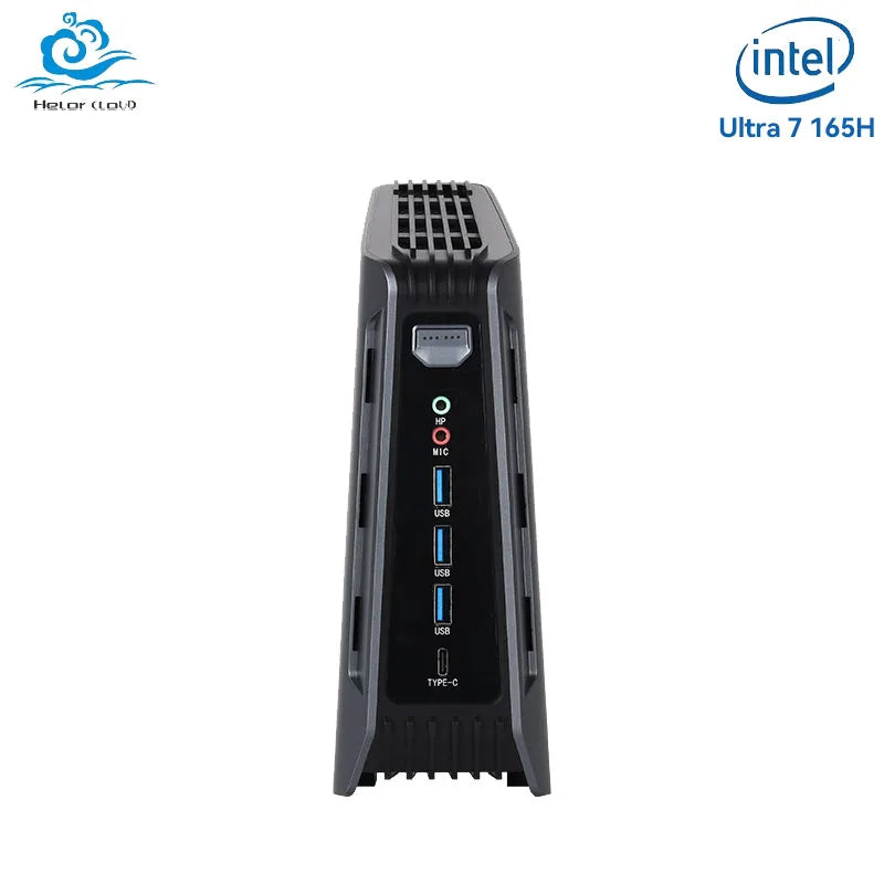 Helorpc Diy Gaming Computer with Inter Ultra 7 165H with 2xDDR5 2xM.2 NVME 1xHDMI2.1 3xUSB3.2 Support WIN10 LINUX Pfense Mini PC