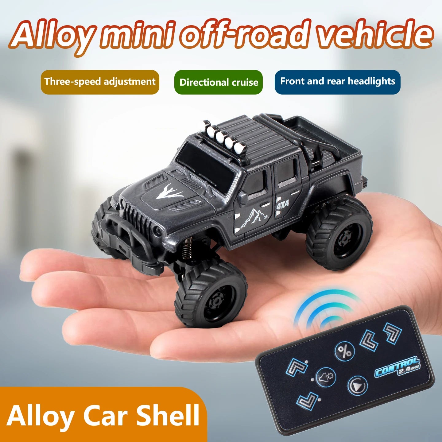 SENNIXIONG 1:64 MINI Alloy Electric Remote Control All Terrain Vehicle Light Climbing Truck Toy for Children Gift