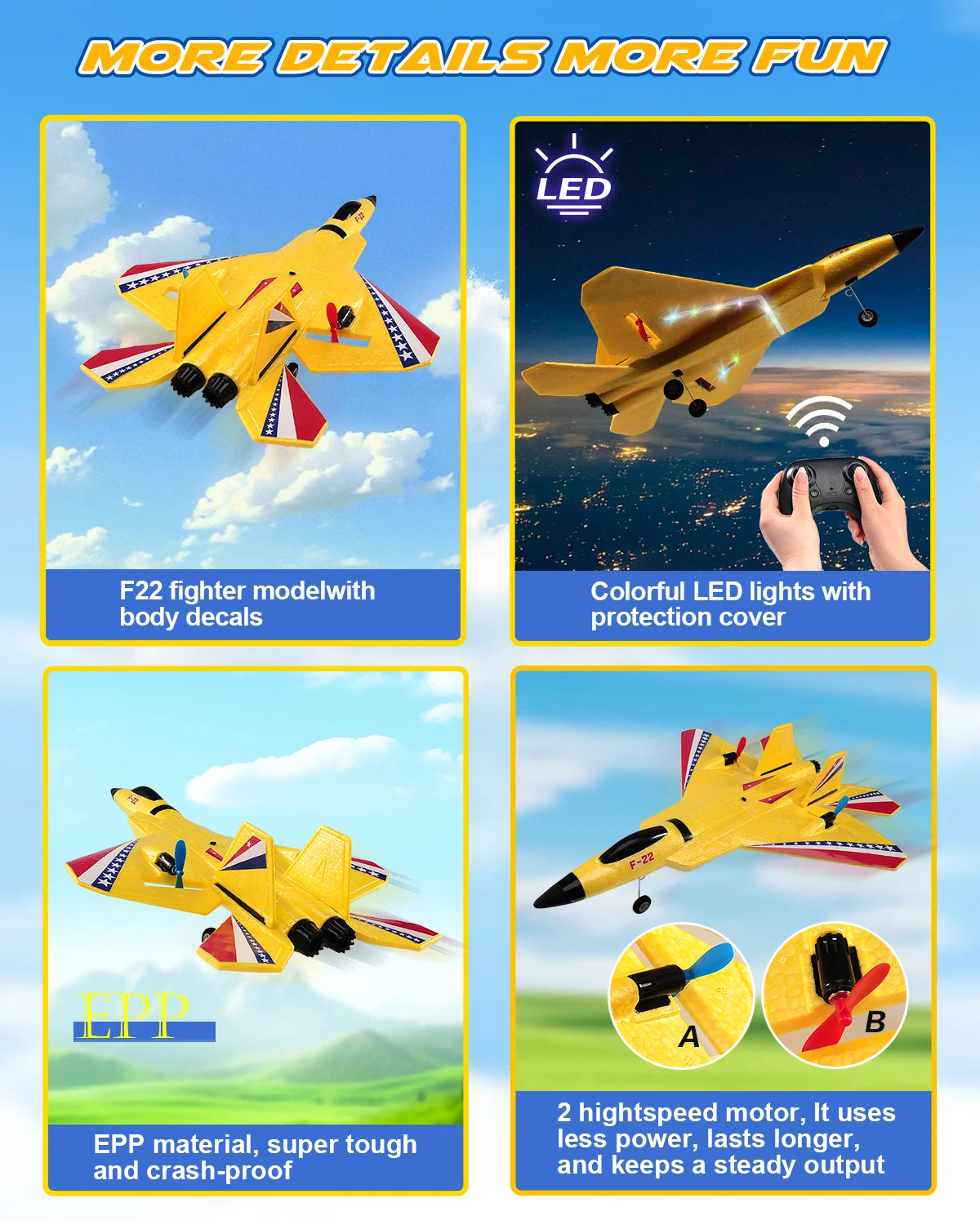 F22 Raptor RC Plane 2.4G 2CH RC Foam Flying Model Glider With LED Lights Remote Control Foam Fighter Airplane Toys for Children