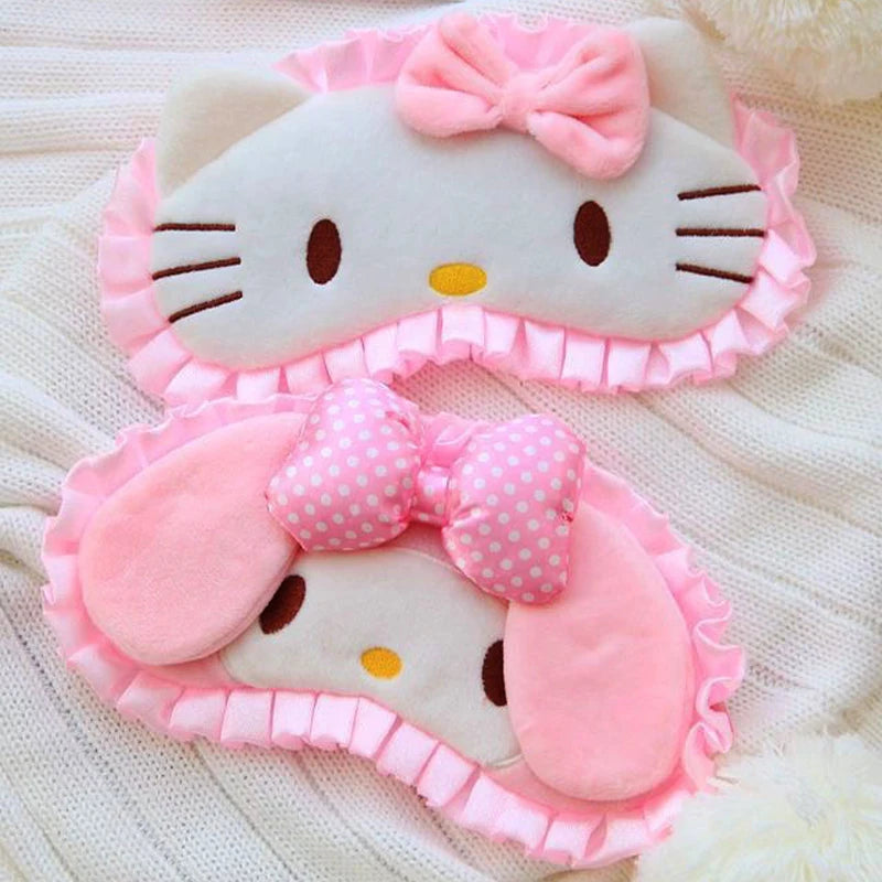 Kawaii Pink 3D Hello Kitty Eye Mask Japanese Cute Charm Winter Blackout Eye Mask Birthday Gift Melody Sleep Eye Mask