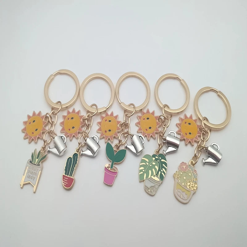 Cute Keychain Sunflower Cactus Keyring Alphabet Plant Keychain Desert Gift Ladies Men Bag Accessories DIY Handmade Jewelry