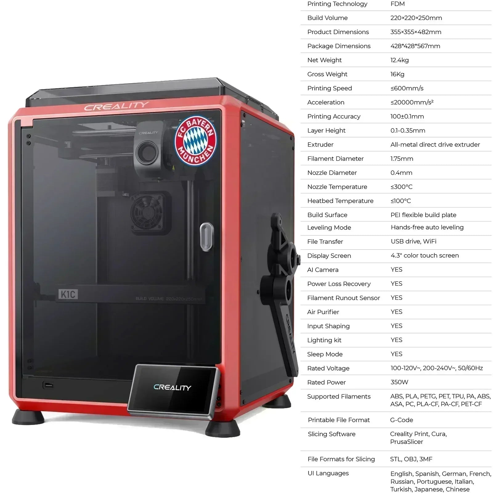 CREALITY K1C 3D Printer 600mm/S Speed ​​with AI Camera Printing Stable Frame Auto Leveling Dual Fan Direct Cooling Drive Extruder