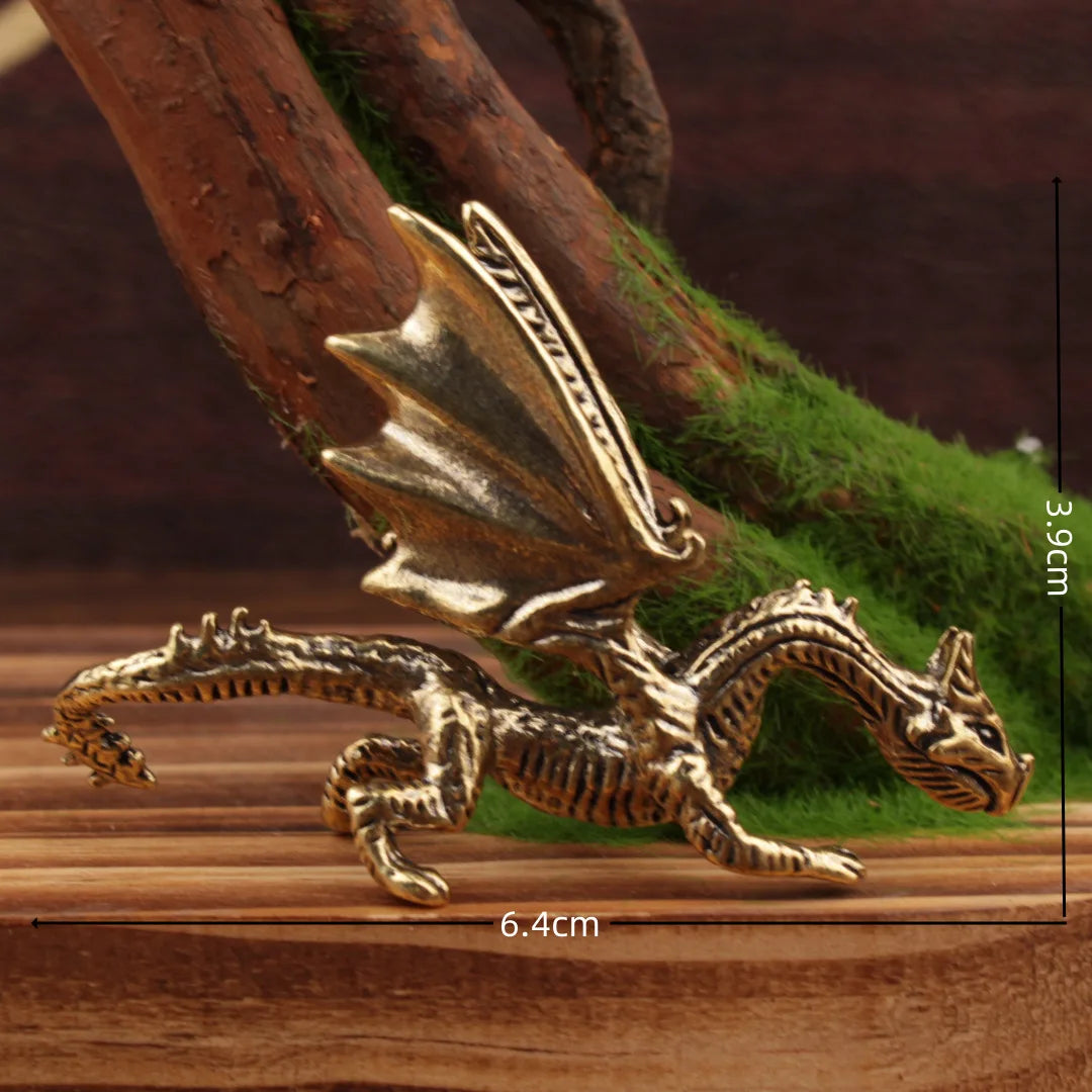 New Solid Brass Pterosaur Dragon Small Statue Desktop Ornament Europe Mythical Griffin Figurines Retro Home Feng Shui Decoration