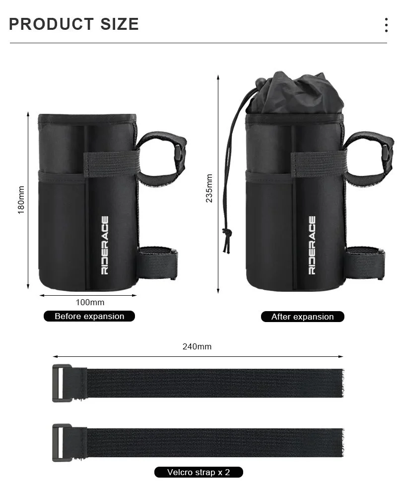 RIDERACE Bike Water Bottle Carrier Pouch Portable MTB Road Cycling Insulated Kettle Bag Riding Equipment Bicycle Handlebar Bag