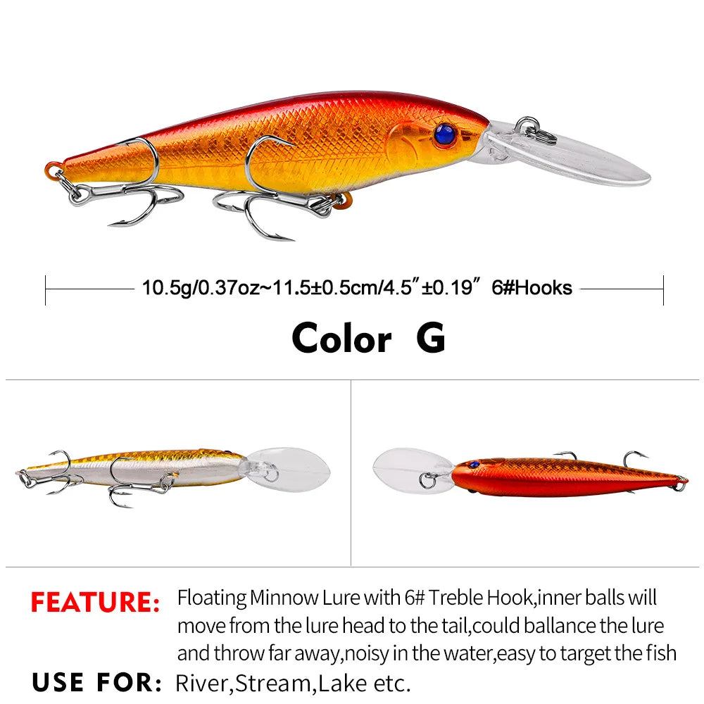 PROBEROS 1PCS Minnow Fishing Lure 11cm 10g Floating Hard Wobbler Bait Crankbait Carp Striped Bass Pesca Fishing Tackle SwimBait