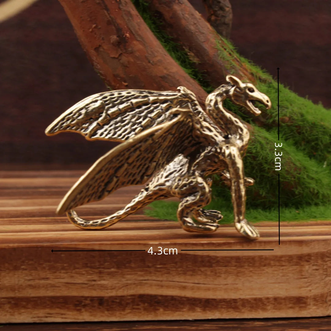 New Solid Brass Pterosaur Dragon Small Statue Desktop Ornament Europe Mythical Griffin Figurines Retro Home Feng Shui Decoration