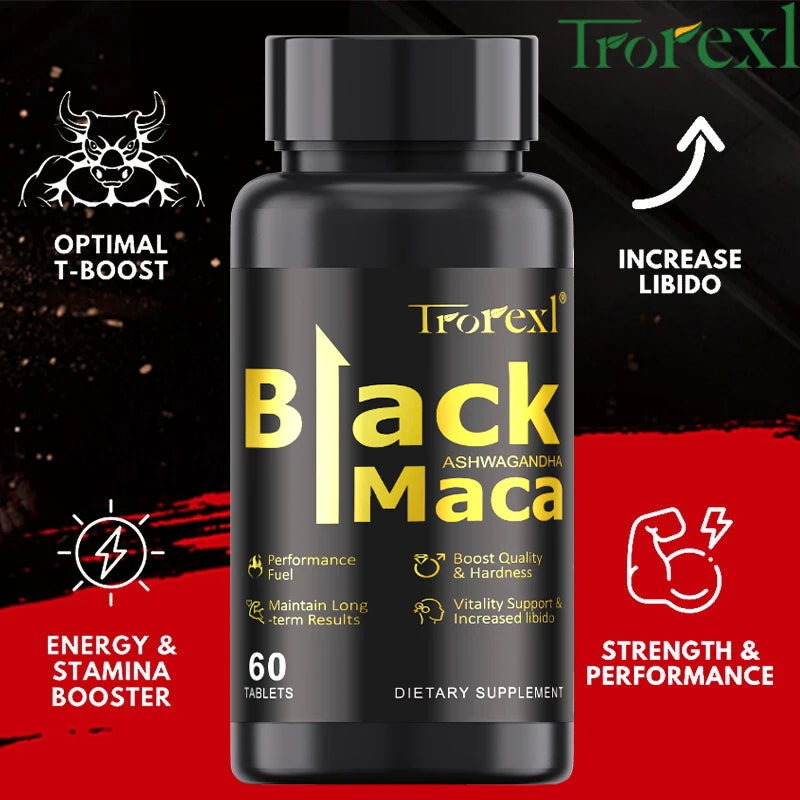 Organic Black Maca Pills 60 Tablets Men Enhancing Supplement Improve Size Endurance Promotes Healthy Energy