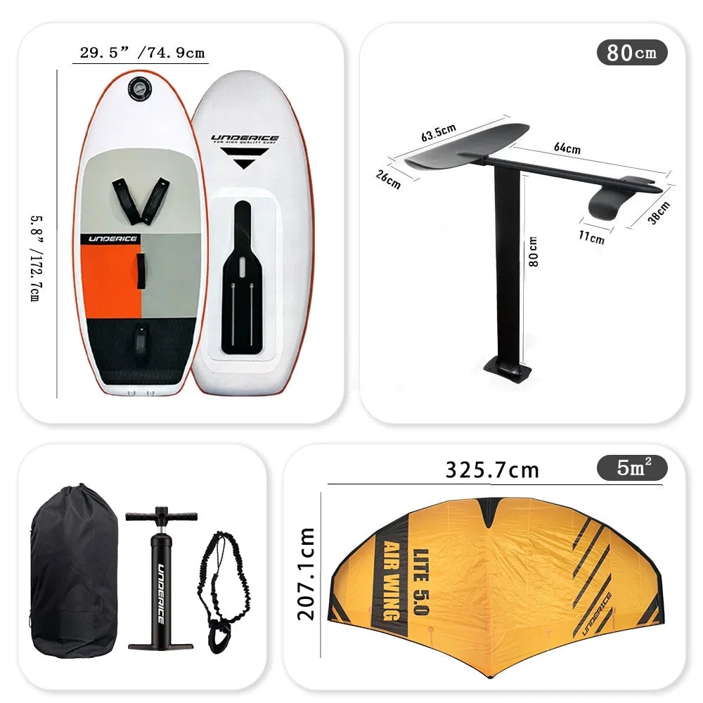 Unpowered Carbon Fiber Hydrofoil SUP Paddle Board with Wind Wing, Stand-Up Board Ocean/Lake Cruising, Efficient Sailing