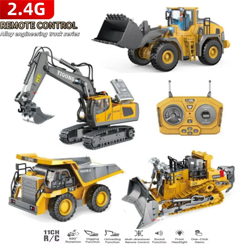 Remote Control Excavator Toy for Kids -2.4Ghz RC Construction Vehicle Truck Toy with Alloy Metal Cap, Light&amp;Sound