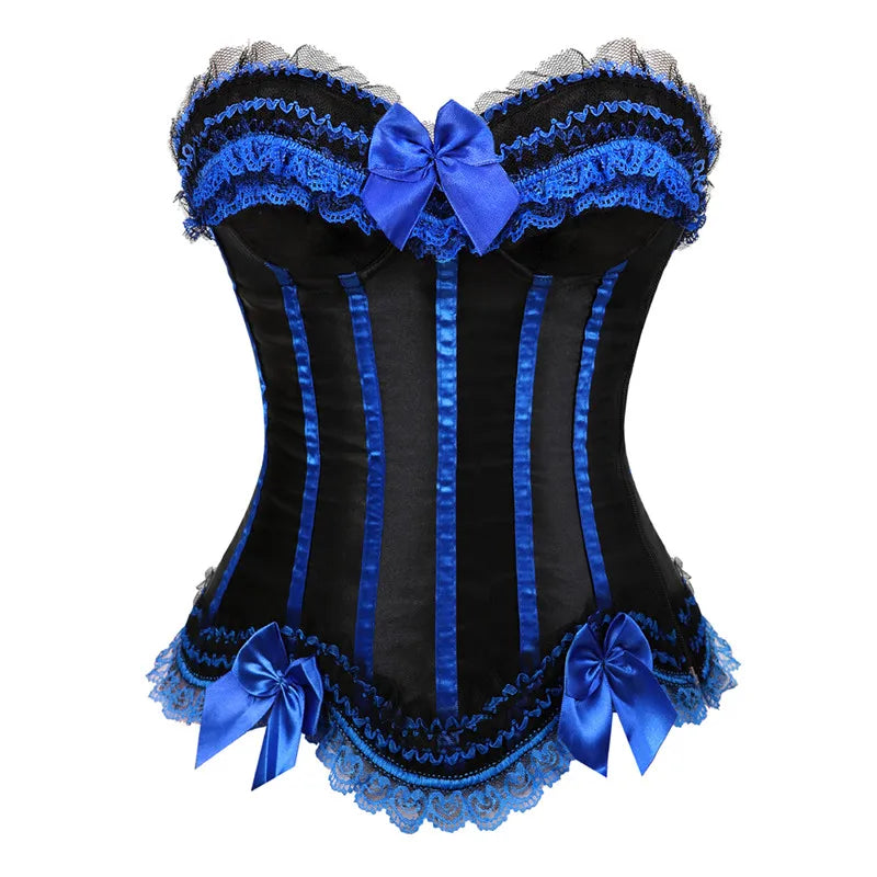 burlesque corset dress and skirt set costumes vintage striped floral lace dress corset bustier tank top for women plus size blue