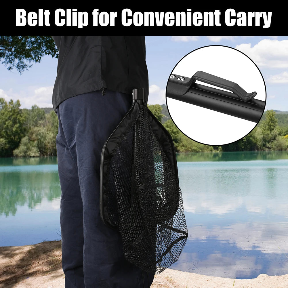 Floating Fishing Net Foldable Landing Net Easy Catch&amp;Release with Telescopic Pole Rubber Coated Fish Net for Saltwater Freshwate
