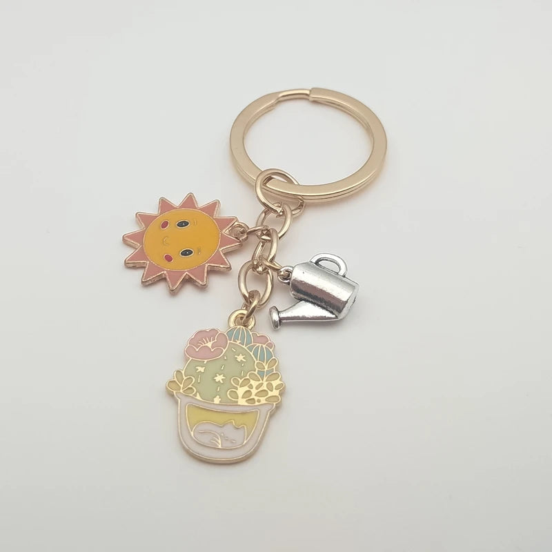 Cute Keychain Sunflower Cactus Keyring Alphabet Plant Keychain Desert Gift Ladies Men Bag Accessories DIY Handmade Jewelry