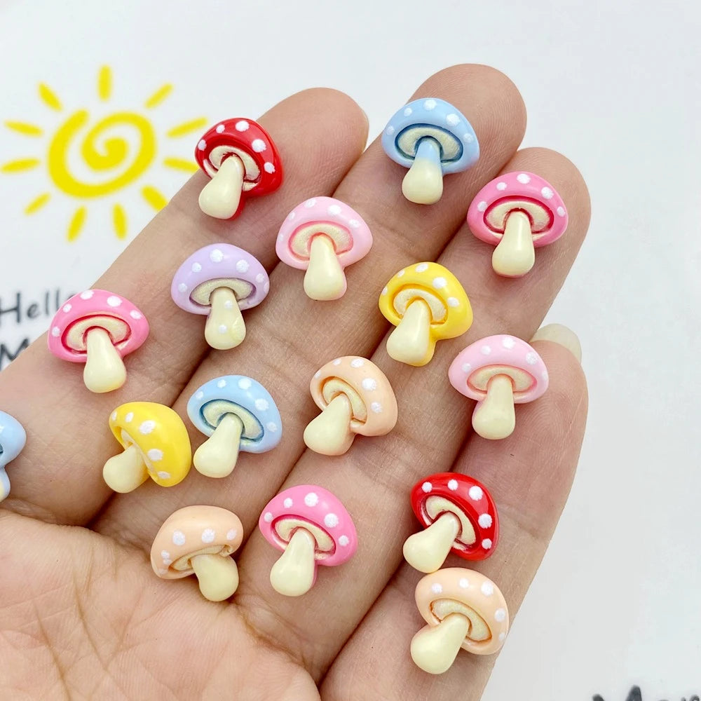 30Pcs New Cute Resin Small Mushroom  Flat Back Ornament Jewelry Making Manicure Hairwear Accessorie
