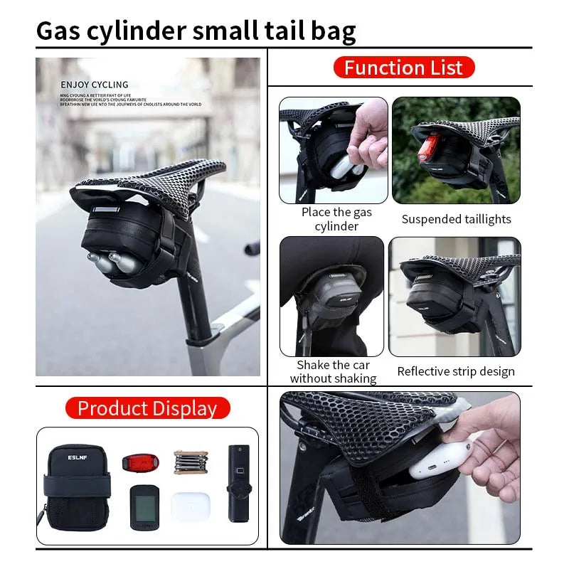 Waterproof Bicycle Saddle Bag Portable Mini Mountain Bike Gas Cylinder Rear Bag Ultralight Road Bicycle Tail Bag Bike Accessory