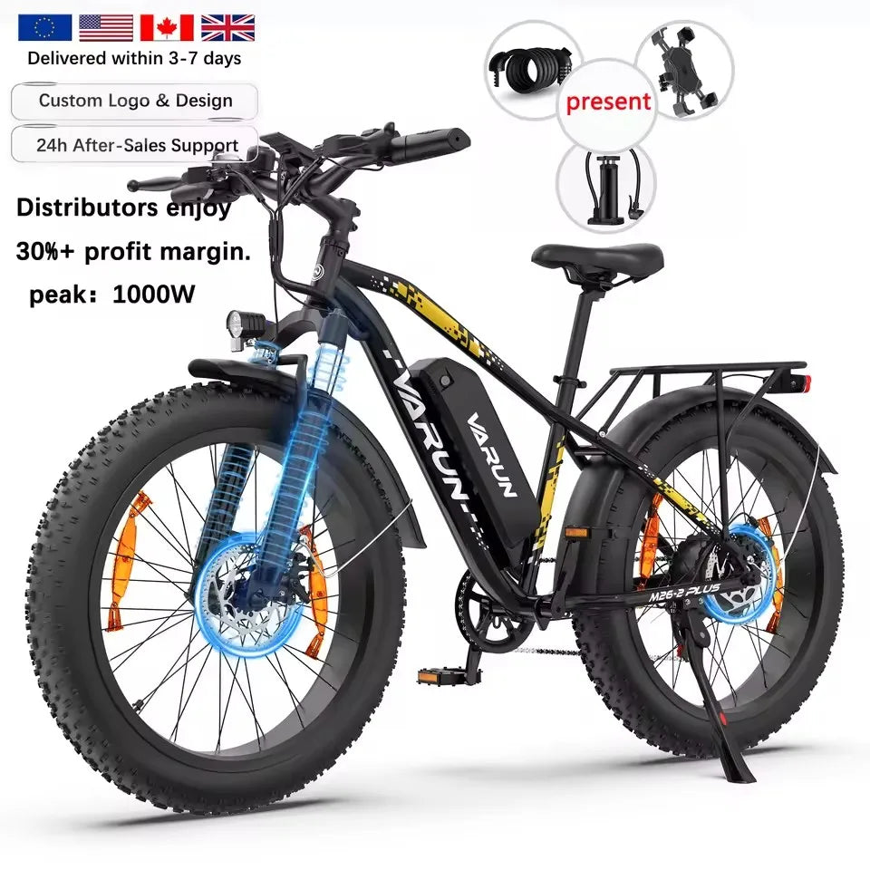 Electric Bicycle 26inches Tires 750W E-bike 48V 15AH E-Mountain Bike 7 Speed Long Range Ebike Adult Electric Bike