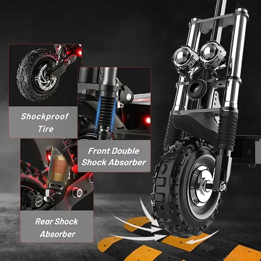 11Inch 72V 6000W Dual Motor Electric Scooter 85KM/H 100KM Long Range Off Road Electric Kick Scooter for adult Foldable with Seat