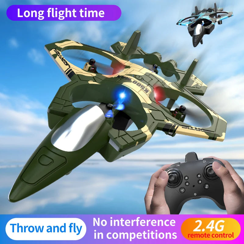 K500max Fighter Jet Quadcopter Drone Rolling Stunt Lights Rc Airplane Four Channels Hovering High Altitude Toy Remote Control