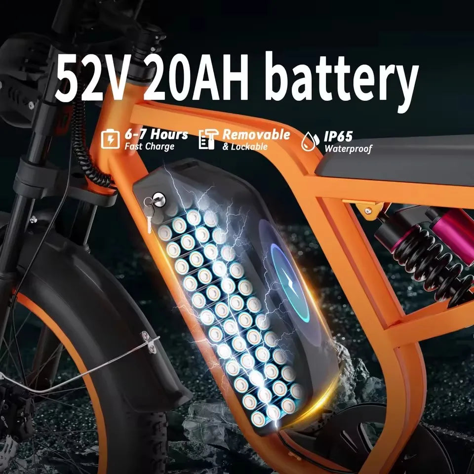 Best SalesV9-G60 Adults Electric Bike 1200W Motor Bicycle 52V 20AH 20“ Tire Ebike Electric E Bikes Mountain Moped Ebikes For Me