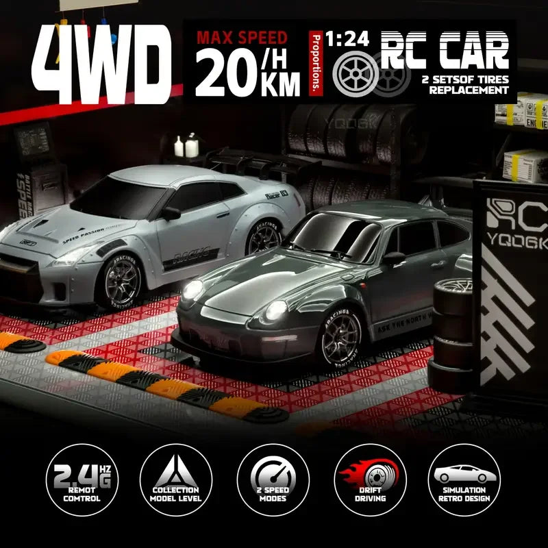 New 4WD Rc Cars 1:24 RC Drift Car 2.4G with Dual Drifting Tires and LED Lights 20+KM/H Race Toy Remote Control Car for Adult Kid