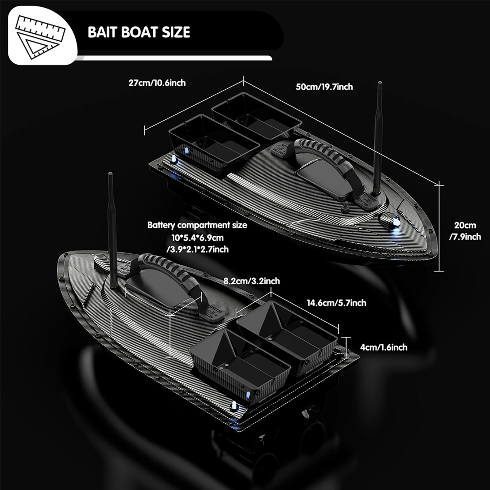 RC Bait Boat 500 Meters GPS 40 Point Positioning 2 Hoppers 1.5KG Automatic Return Fishing Bait Boat Remote control bait boat