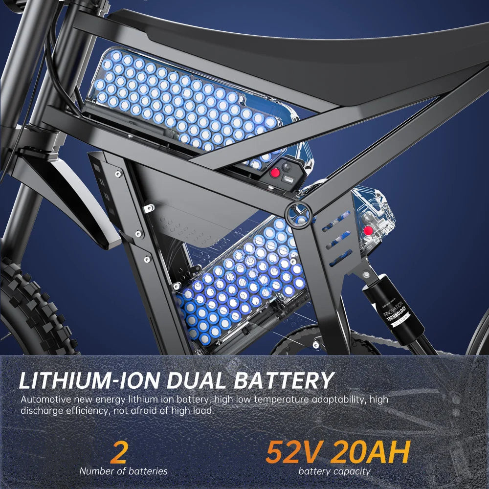 HITKTH E6 Electric Motorcycle Adults 2500W(Peak) Motors 25inch Tire Electric Bike 52V40AH Battery Speed 60Kmh Mountain E-bikes