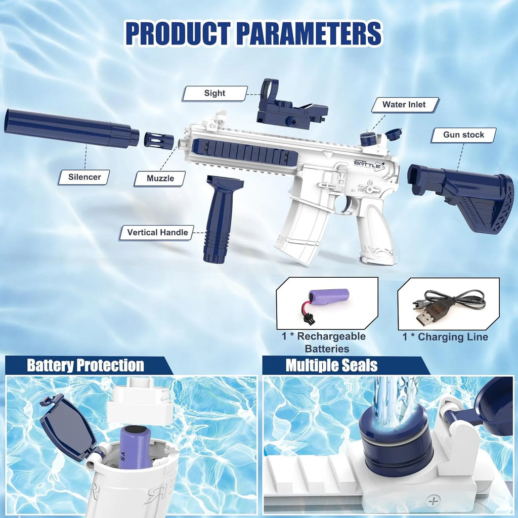Unilabo M416 Electric Water Gun - Battery Powered With External Water Bottle Attachment - Perfect For Kids &amp; Adults Outdoor Fun