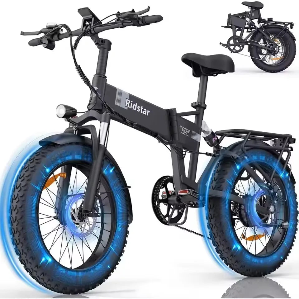 Folding Electric Bike for Adults,50 Miles, 48V 15Ah Battery, 20" Fat Tire City Commuter EBike for Men Women, Foldable Bicycle