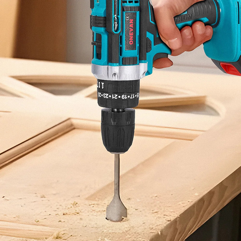 ONEVAN 25+3 Torque Electric Drill Portable Cordless Impact drill Furniture Wood Power Screwdriver Tools For Makita Battery Pin