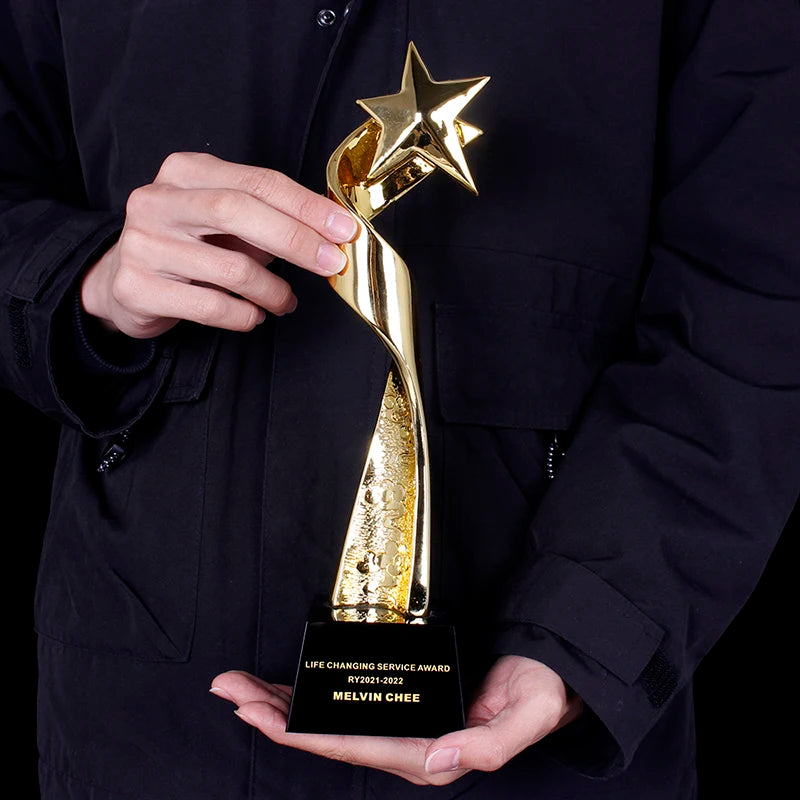 Free Customized Obsidian Crystal Pentacle Trophy Personalized Engraving Character Event Souvenir Award Company Competition Gifts