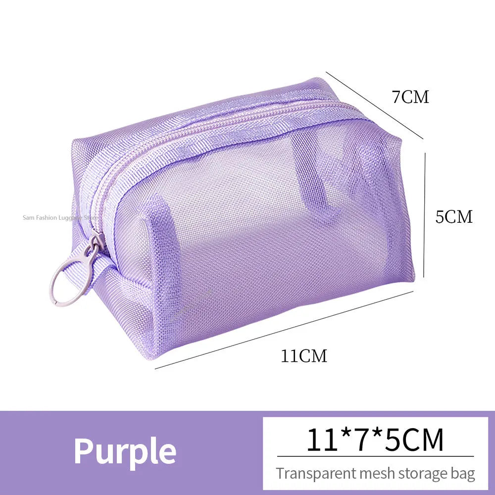 Multipurpose Breathable Square Mesh Storage Pouch Lightweight Mini Wash Bag Mini Zipper Coin Purse Large Capacity Coin Purse