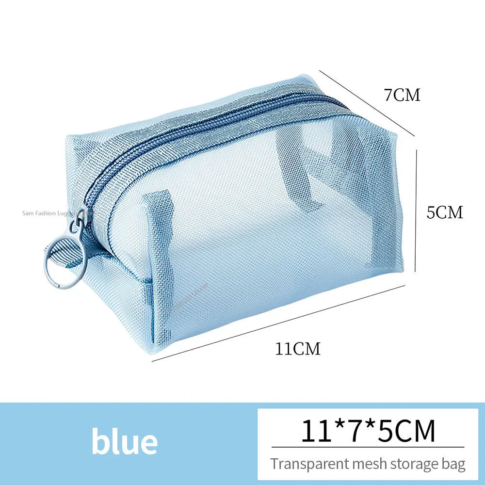 Multipurpose Breathable Square Mesh Storage Pouch Lightweight Mini Wash Bag Mini Zipper Coin Purse Large Capacity Coin Purse