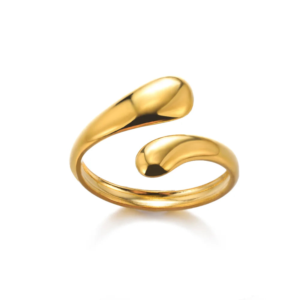 316L Stainless Steel Rings for Women Gold Color Multilayer Geometric Open Ring Vintage Waterproof Wedding Aesthetic Jewelry Gift
