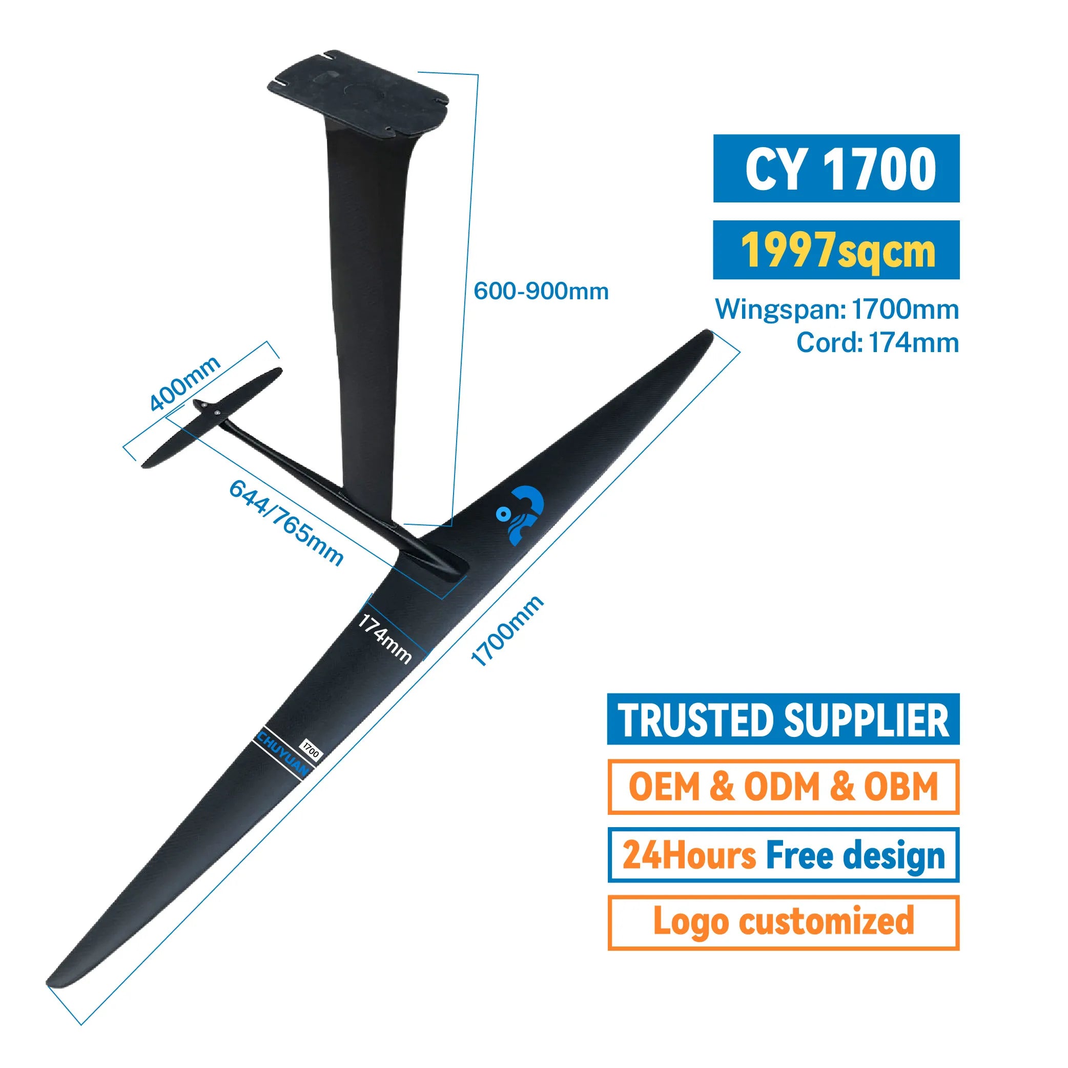 CY1700 High Quality Unisex Carbon Fiber Surfboard Wholesale Hydrofoil Windsurfing Water EFoil Wood Water Sports Equipment