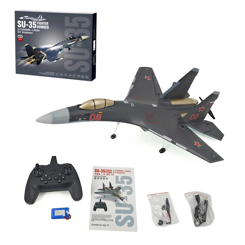 QF009 J16 Rc Plane 4CH Foam Remote Control Airplane Su35 Model Glider 2.4G 360° Flip-Roll 525mm Fixed Wing Fighter Aircraft Toy